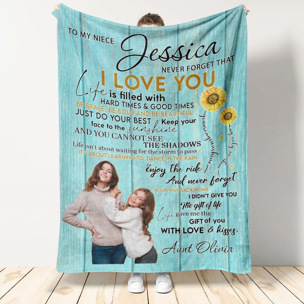 "Keep Your Face To The Sunshine" Personalized Niece Gift From Aunt - Custom Sunflower Keepsake Blanket