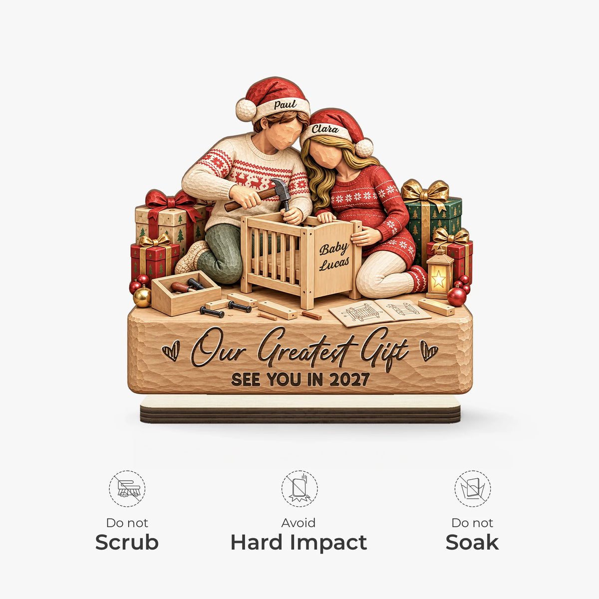 "Our Greatest Gift" Personalized Wooden Plaque for Expecting Couples - Custom Christmas Baby Announcement Keepsake