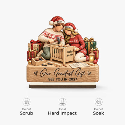 "Our Greatest Gift" Personalized Wooden Plaque for Expecting Couples - Custom Christmas Baby Announcement Keepsake