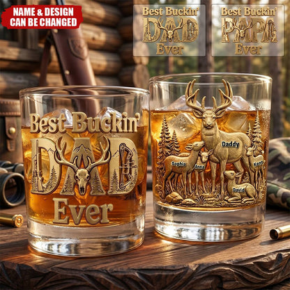Personalized Hunting Dad Whiskey Glass for Dad with personalized design details for meaningful gifting