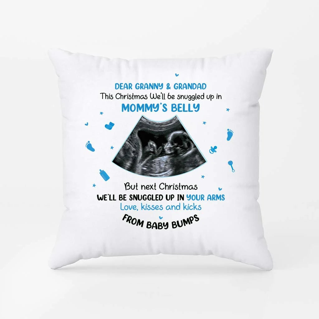 Dear Mommy & Daddy This Christmas Snuggled Up In Mommy's Belly - Personalized Ultrasound Pillow for Expecting Parents