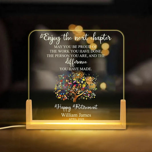 Enjoy The Next Chapter Personalized Night Light - Custom Retirement Gift for Coworker & Boss Keepsake