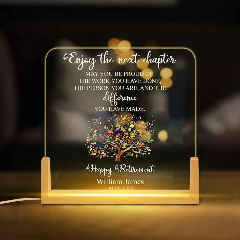 Enjoy The Next Chapter Personalized Night Light - Custom Retirement Gift for Coworker & Boss Keepsake