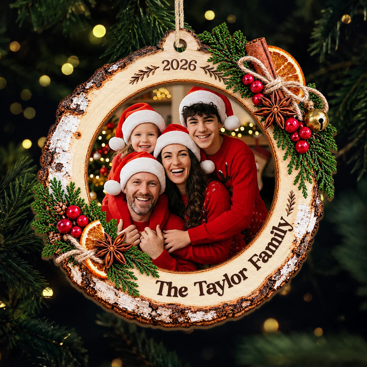 Personalized Family Photo Ornament - Custom Wood Christmas Keepsake Gift for Family