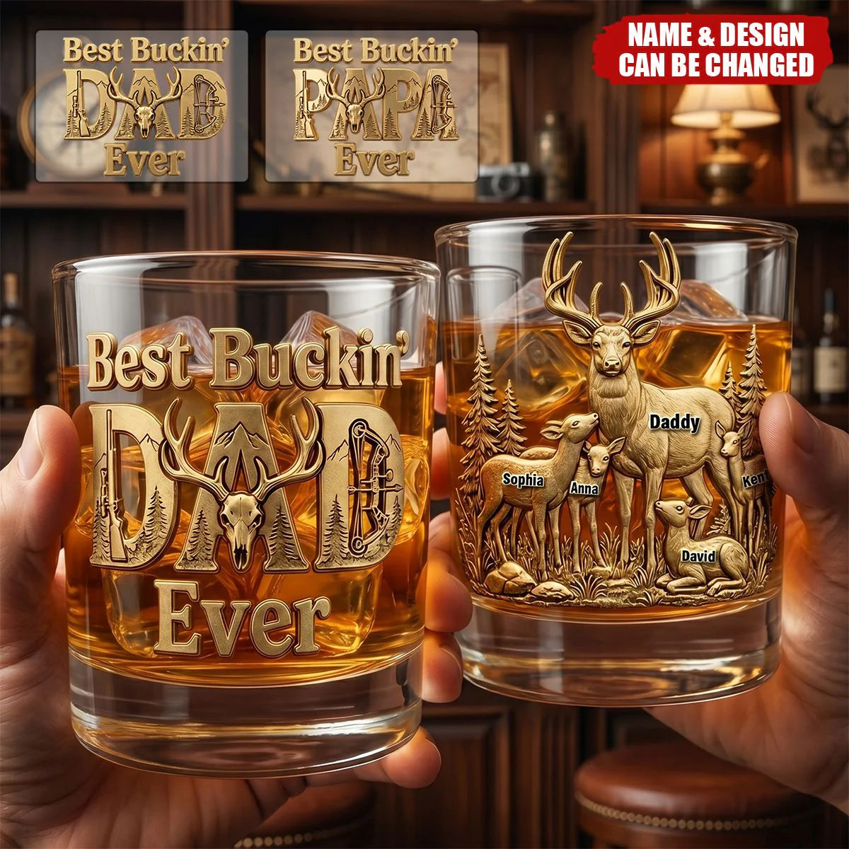 Personalized Hunting Dad Whiskey Glass personalization view for Dad