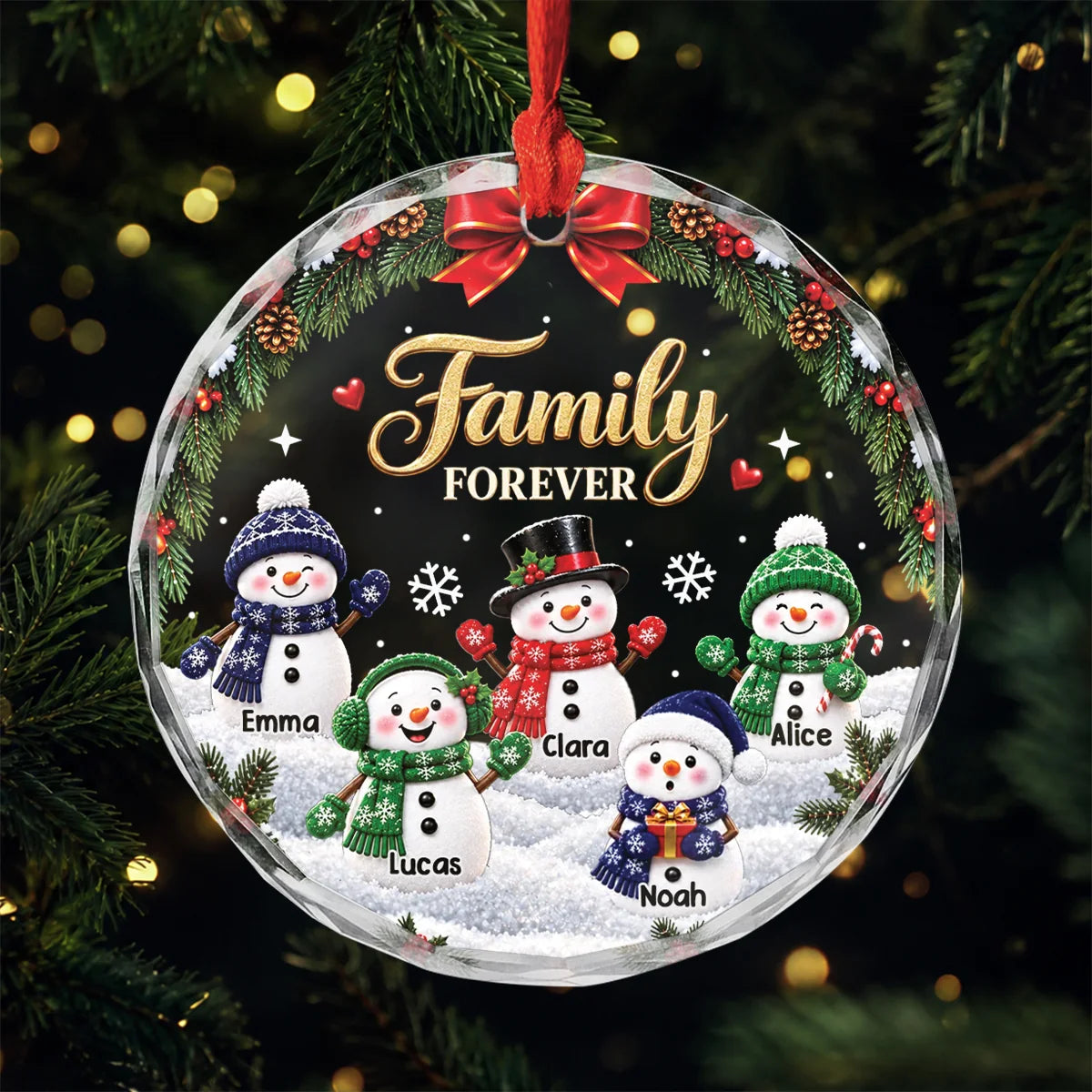 Family Forever Snowman Keepsake - Custom Personalized Glass Ornament for Christmas Tree Holiday Gift
