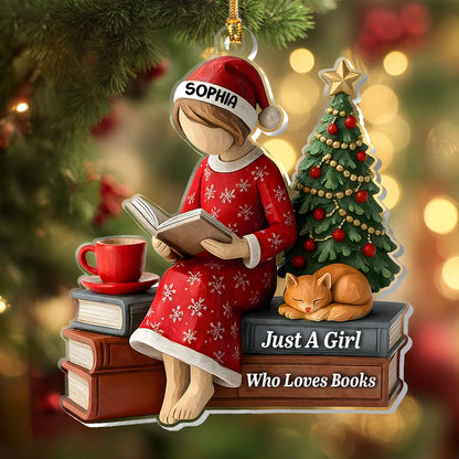 Just A Girl Who Loves Books Personalized Acrylic Ornament - Christmas Keepsake for Book Lovers