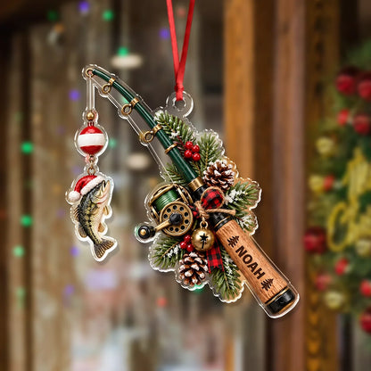 Custom Catch Personalized Fishing Rod Acrylic Ornament - Christmas Keepsake Gift for Fishers
