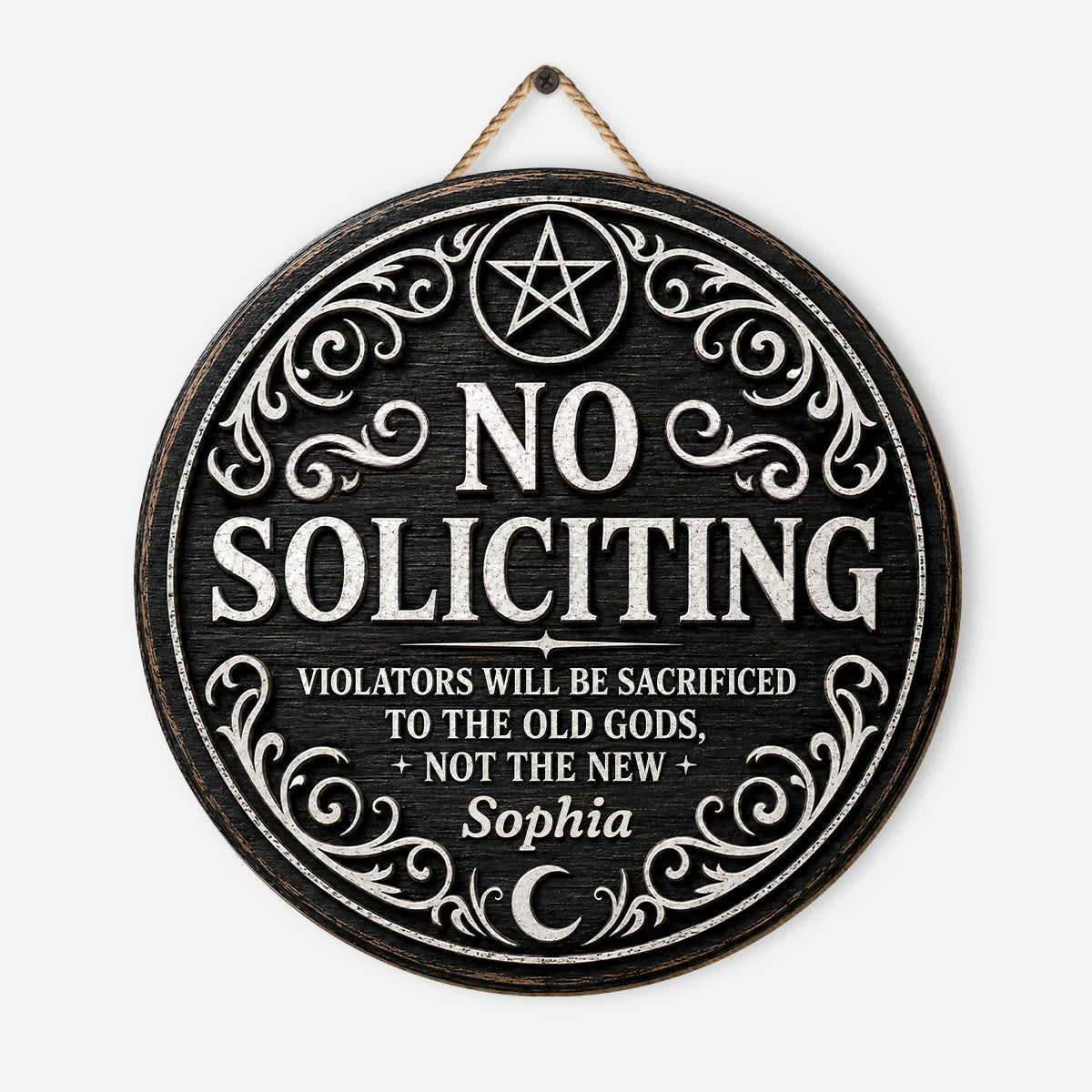 "No Soliciting Violators Sacrificed To Old Gods" Personalized Wood Sign - Custom Halloween Door Decor