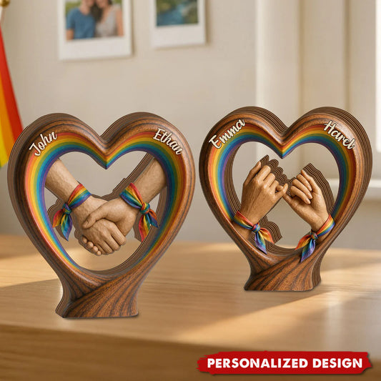 Lgbtq Rainbow Wooden Heart Plaque for Couples with personalized design details for meaningful gifting