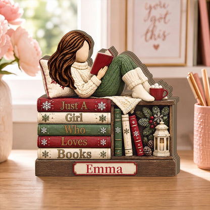 "Just A Girl Who Loves Books" Personalized Wooden Block - Custom Gift for Book Lovers