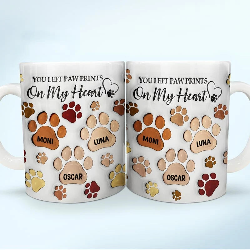 "You Left Paw Prints On My Heart" Personalized Pet Memorial Mug - Custom Dog & Cat Owner Ceramic Coffee Cup Keepsake
