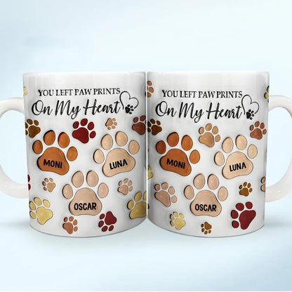 "You Left Paw Prints On My Heart" Personalized Pet Memorial Mug - Custom Dog & Cat Owner Ceramic Coffee Cup Keepsake