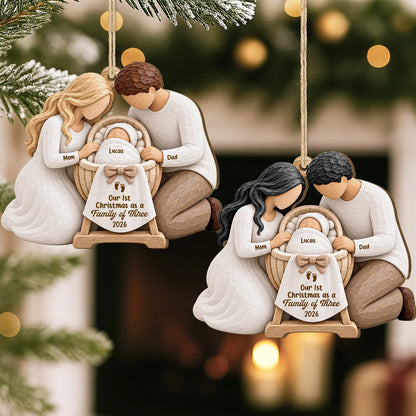 Our 1st Christmas As A Family - Personalized Wooden Ornament for New Mom Dad Keepsake