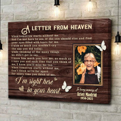 "A Letter From Heaven" Personalized Memorial Canvas / Poster - Sympathy Gift for Loss of Loved One
