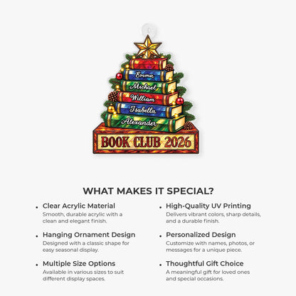Book Club Christmas Tree Acrylic Ornament - Personalized Reader Gift for Friends