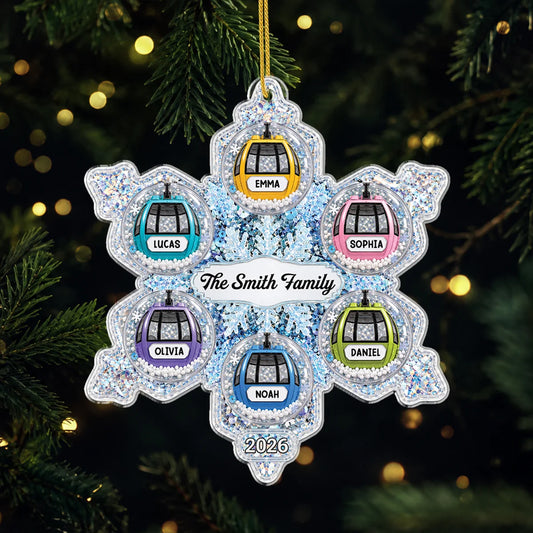 Custom Ski Gondola Snowflake Acrylic Ornament - Personalized Family Name Christmas Keepsake Gift