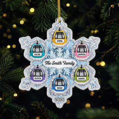 Custom Ski Gondola Snowflake Acrylic Ornament - Personalized Family Name Christmas Keepsake Gift