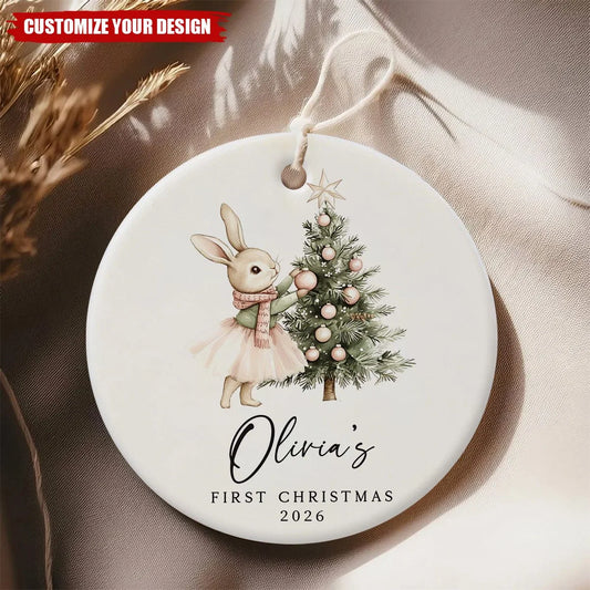 Personalized Baby First Christmas Ornament - Custom Ceramic Tree Decor Gift