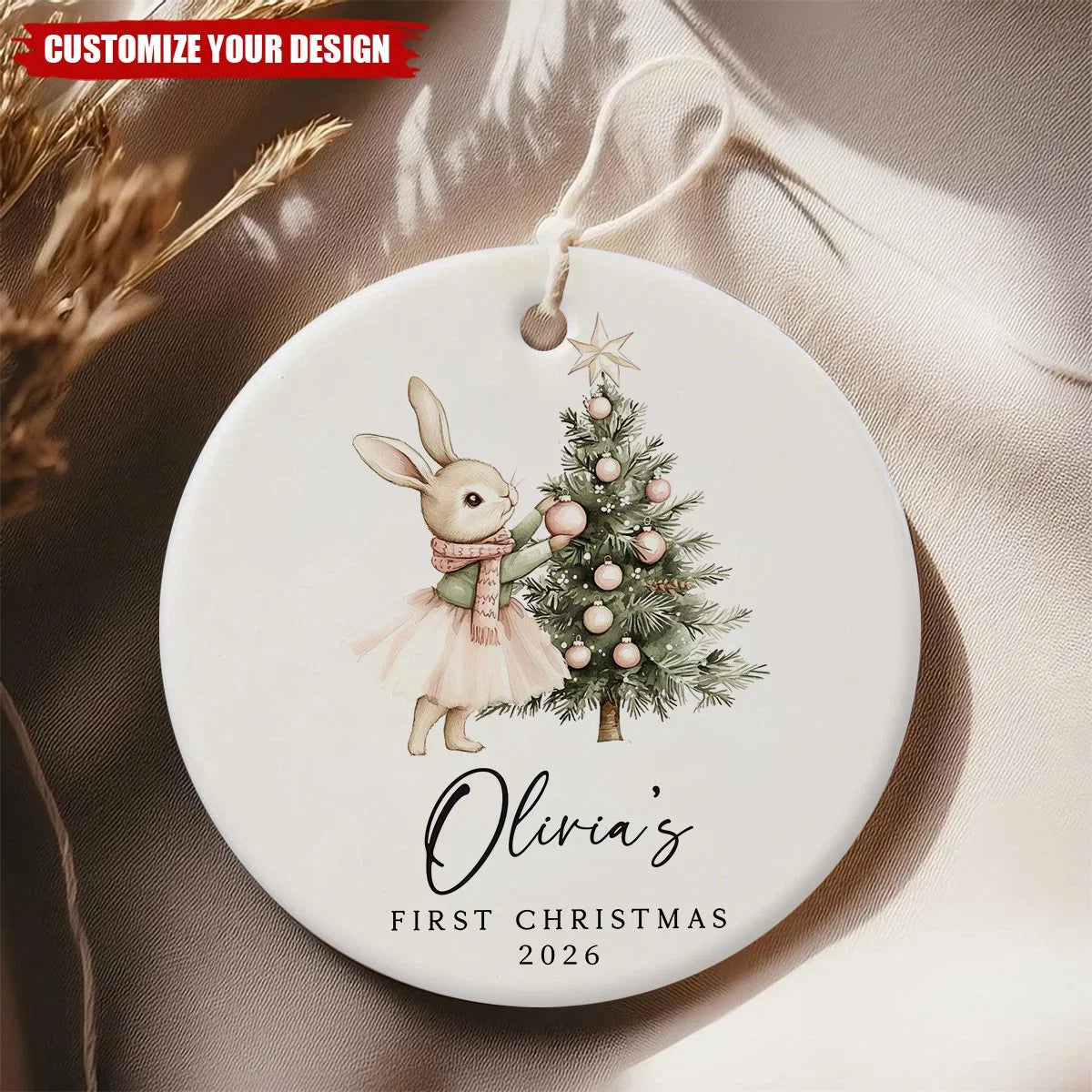 Personalized Baby First Christmas Ornament - Custom Ceramic Tree Decor Gift