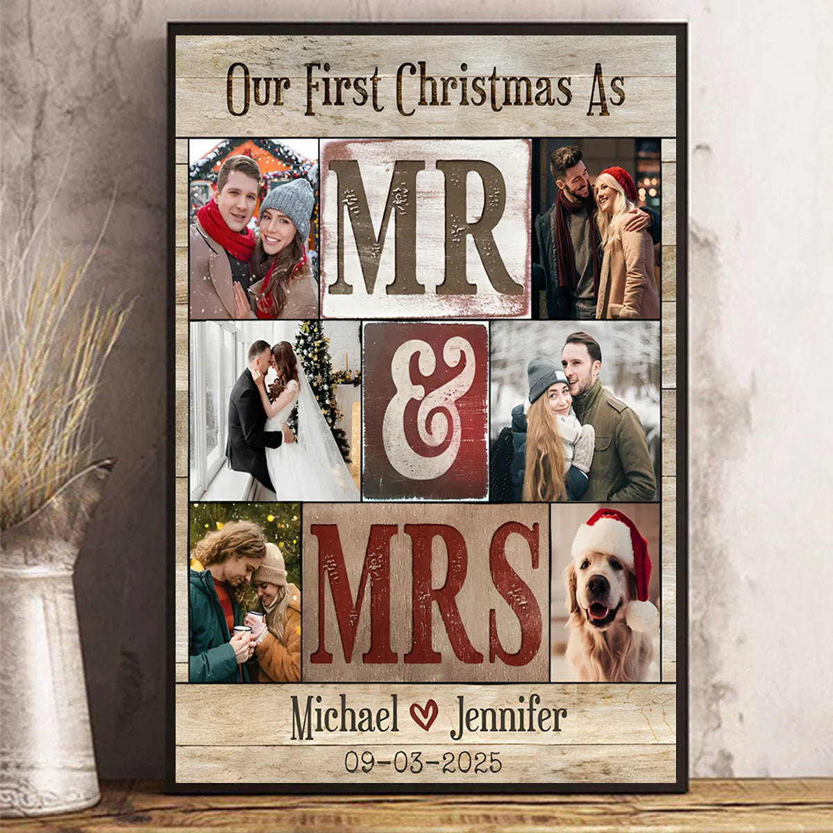 Our First Christmas As Mr & Mrs Personalized Canvas / Poster - Custom Photo Couple Gift