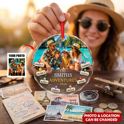 Making Memories Around The World Personalized Glass Ornament - Custom Family Vacation Keepsake