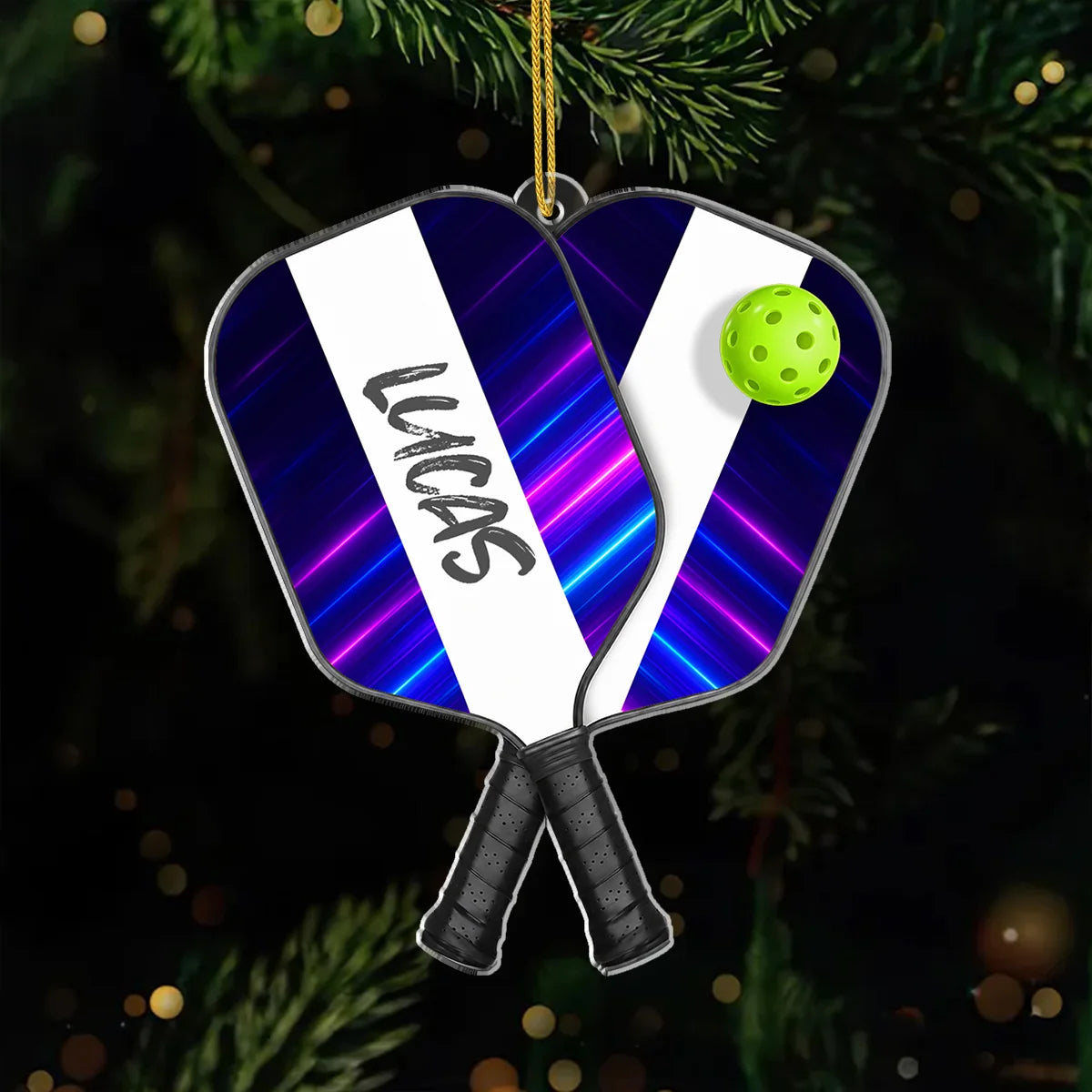 Custom Name Pickleball Acrylic Ornament - Personalized Crossed Paddles Keepsake Gift