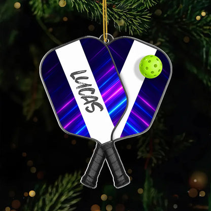 Custom Name Pickleball Acrylic Ornament - Personalized Crossed Paddles Keepsake Gift