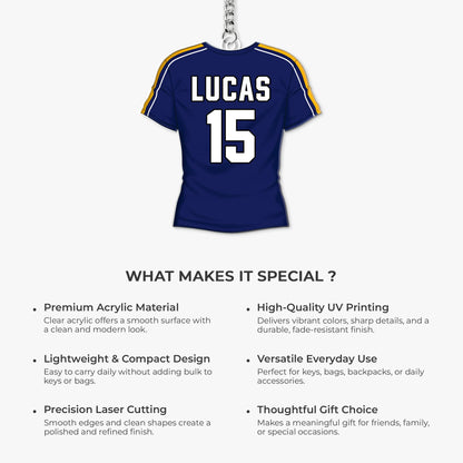 Personalized soccer jersey keychain made of clear acrylic with custom name Lucas and number 15 image 6