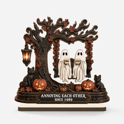 "Annoying Each Other Since" Personalized Ghost Couple Wooden Plaque - Spooky Halloween Anniversary Gift for Couples