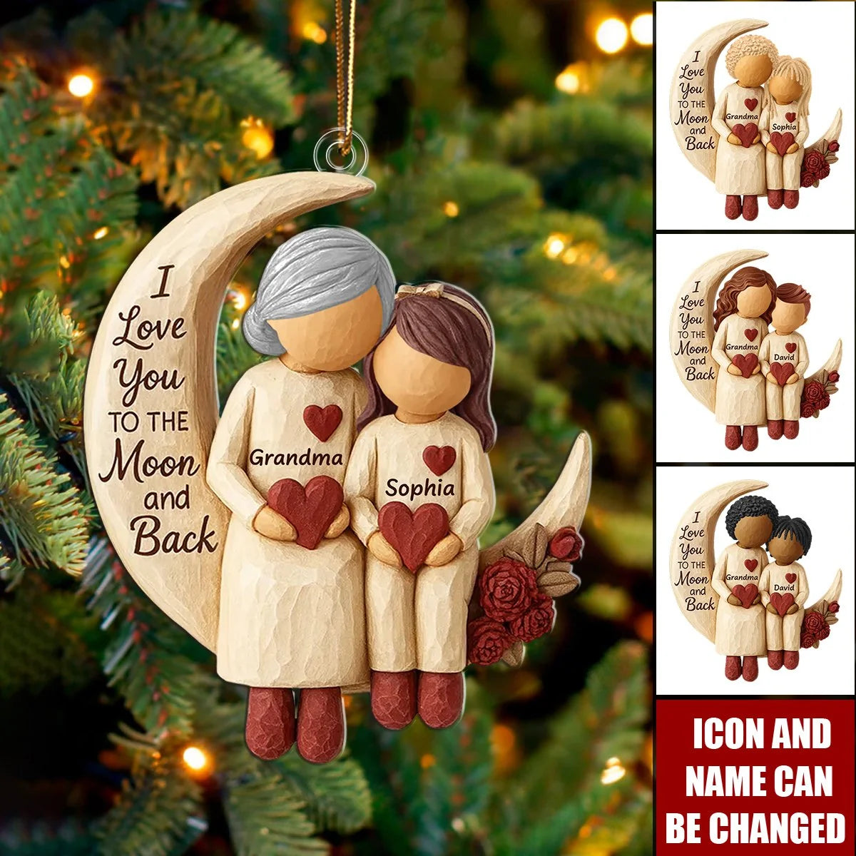 "I Love You to the Moon and Back" Personalized Acrylic Ornament - Custom Christmas Gift for Grandma