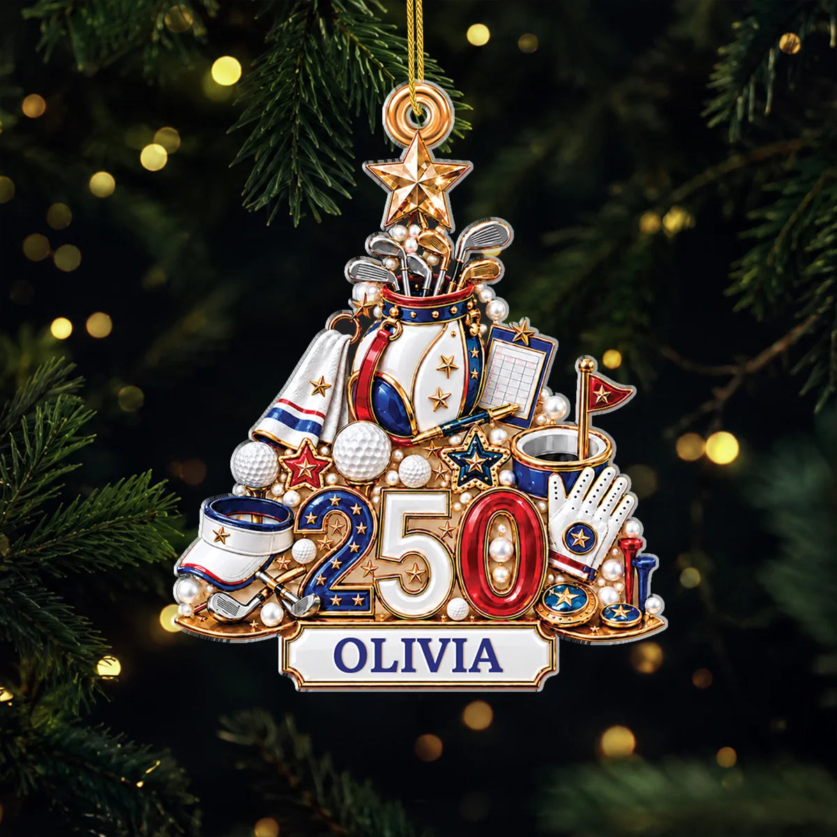 USA 250th Anniversary Golf Acrylic Ornament - Personalized Keepsake Gift for Golfers
