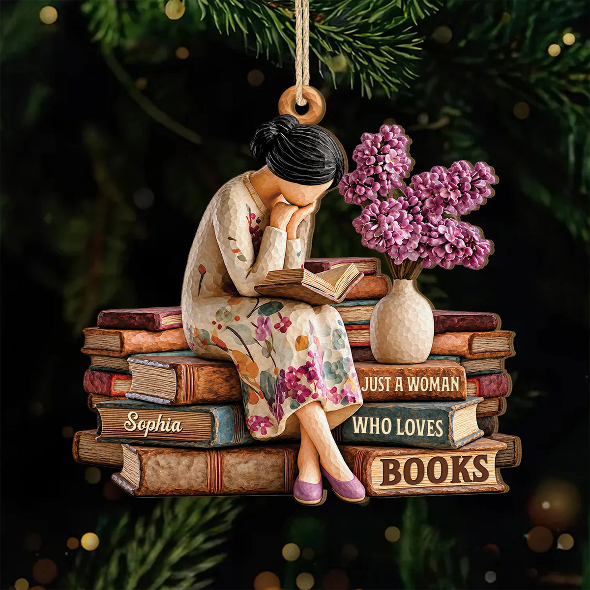 "Just A Girl Who Loves Books" Personalized Wooden Ornament - Reader Keepsake Christmas Gift for Book Lovers