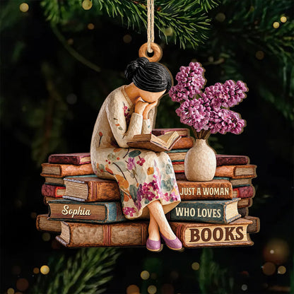 "Just A Girl Who Loves Books" Personalized Wooden Ornament - Reader Keepsake Christmas Gift for Book Lovers