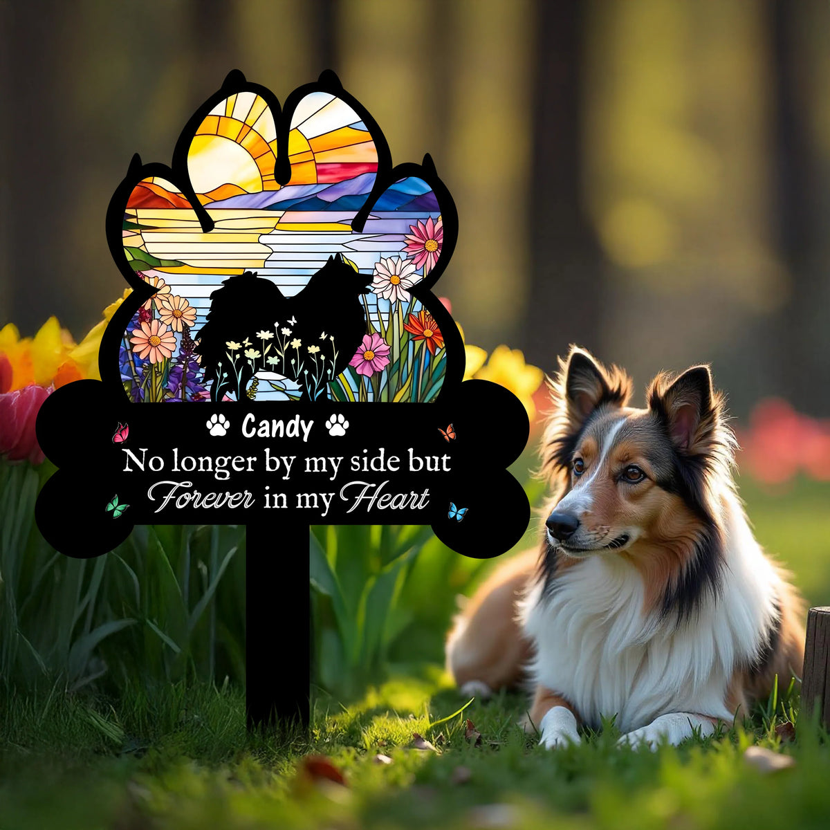 Paw Prints Forever on Our Hearts - Personalized Garden Stake Pet Memorial Gift