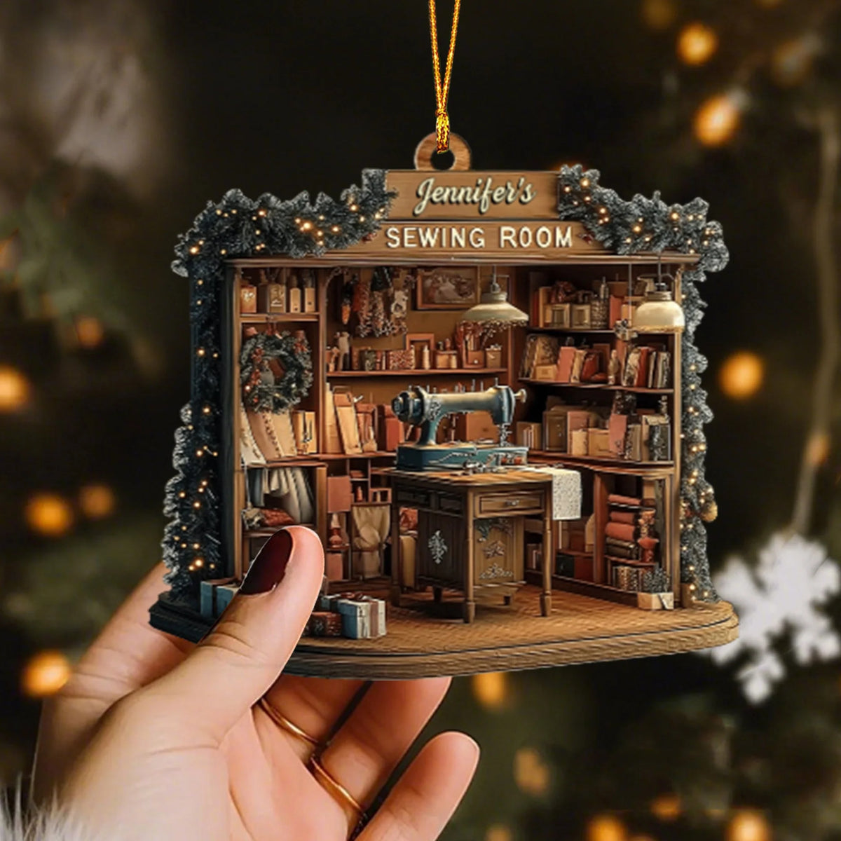 Sewing Room Personalized Wood Ornament - Custom Seamstress Gift for Crafters