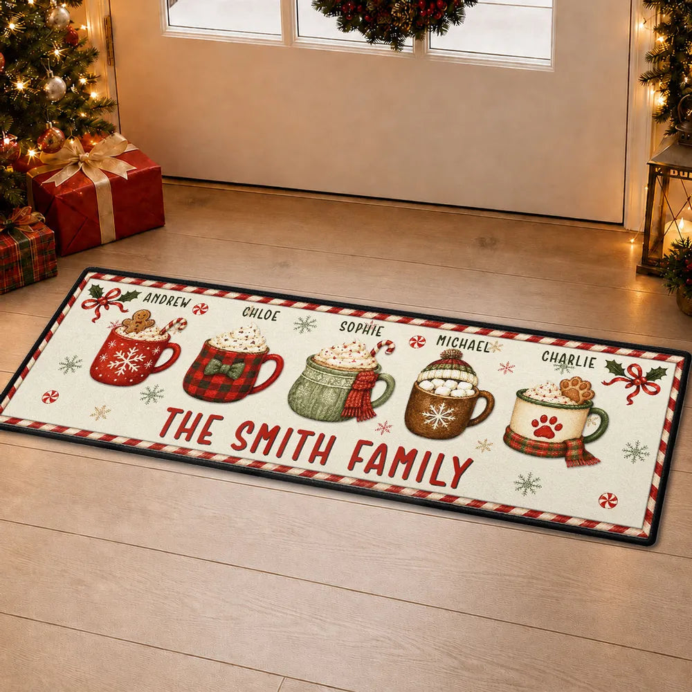 Christmas Together Personalized Runner Rug - Custom Family Name Mat for Holiday Home Decor
