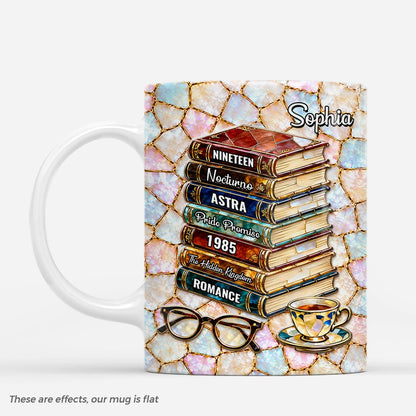 Stained Glass Book Stack Mug - Personalized Coffee Cup Gift for Book Lovers