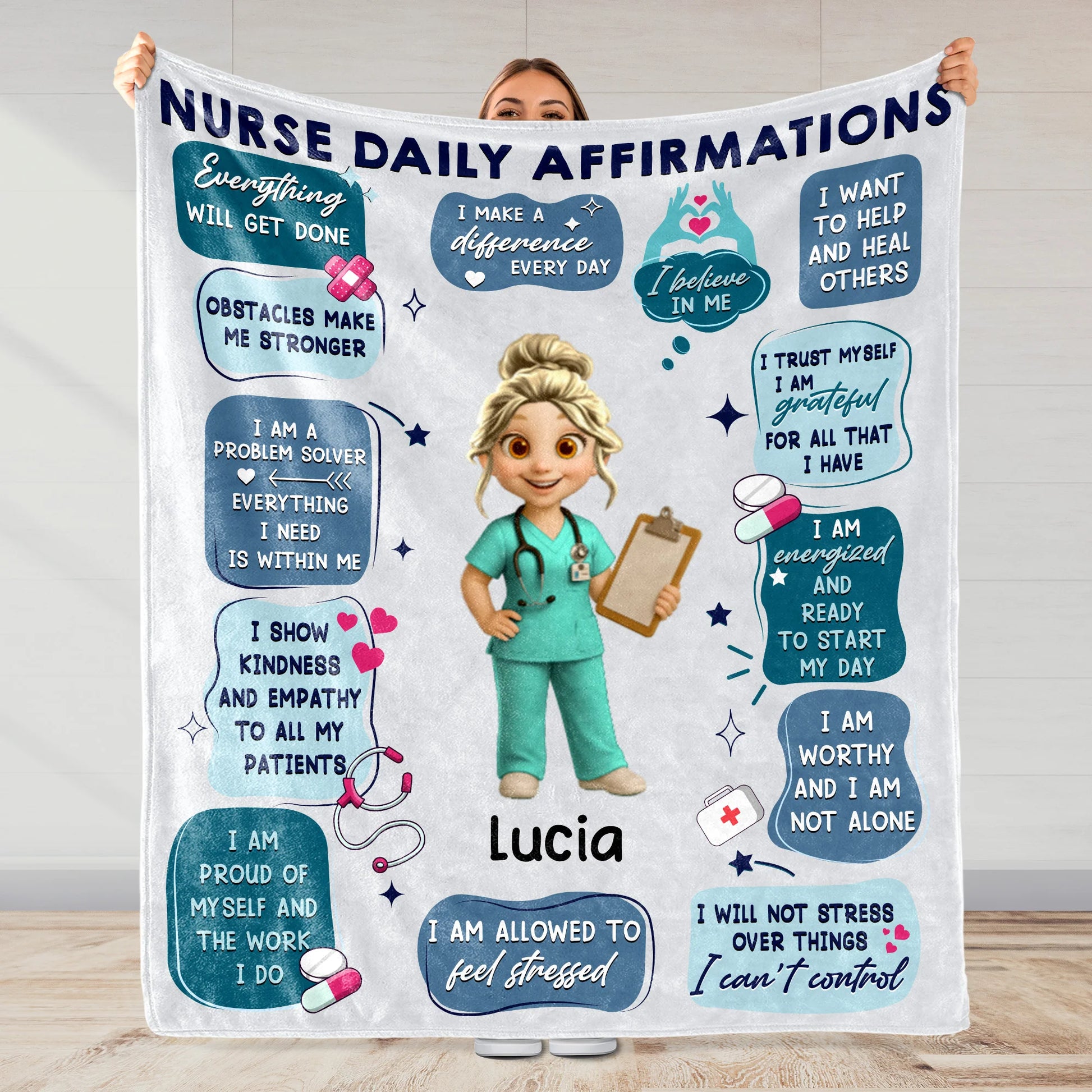 Personalized nurse blanket with daily affirmations design for healthcare workers gift