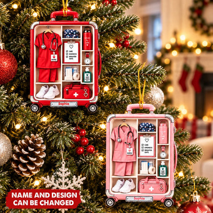 Custom Scrubs Luggage Nurse Ornament - Personalized Christmas Keepsake Gift for Nurses