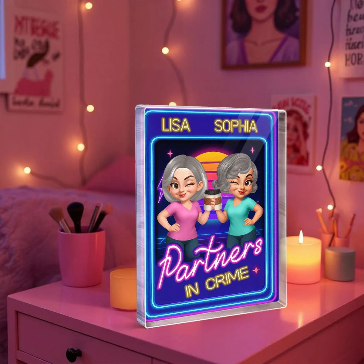 Personalized best friend acrylic block featuring retro neon design and customized avatars for a unique keepsake gift image 10