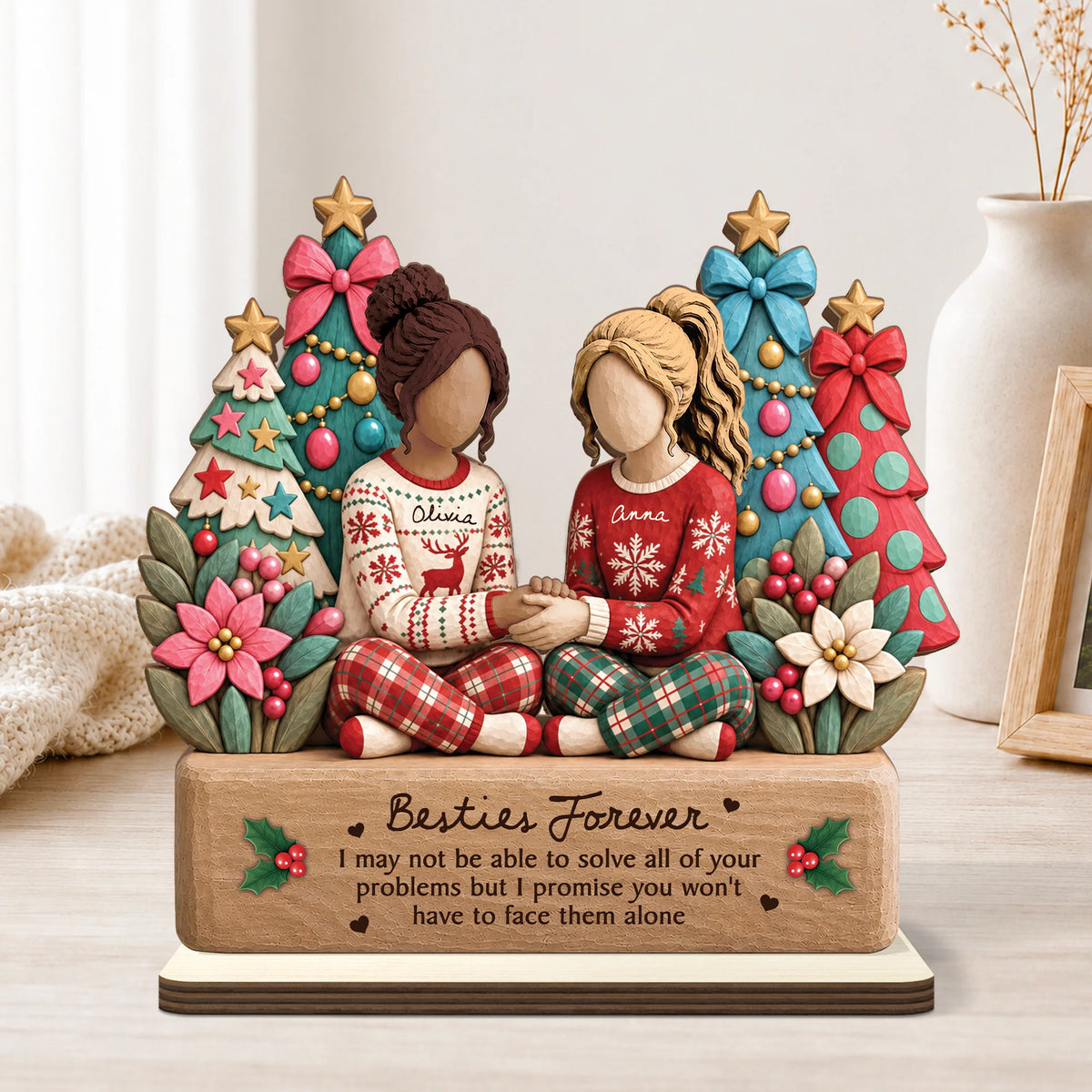 Besties Forever Personalized Wooden Plaque - Custom Christmas Gift for Best Friends