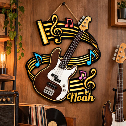 Custom Guitar Name Wood Sign - Personalized Music Lover Wall Art Decor for Guitarist’s Room