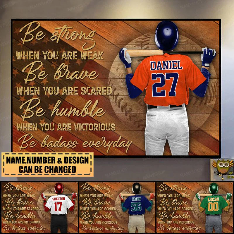 Personalized baseball lover gift poster featuring 'Baseball Be Strong' quote and custom photo print.