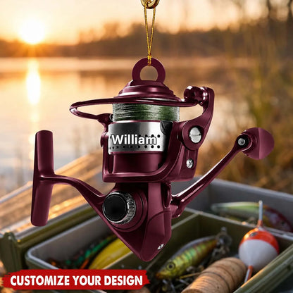 Personalized Fishing Reel Christmas Ornament personalization view for Dad
