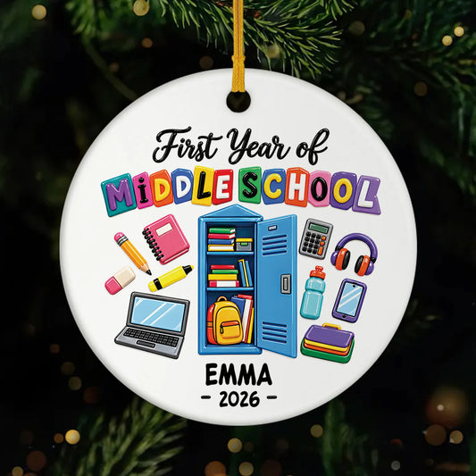 "First Year of Middle School" Personalized Ceramic Ornament - Christmas Keepsake for Kids