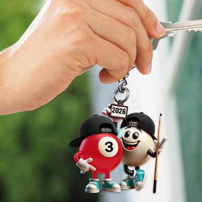 Custom Name Billiard Couple Keychain - Personalized Pool Ball Gift for Couples