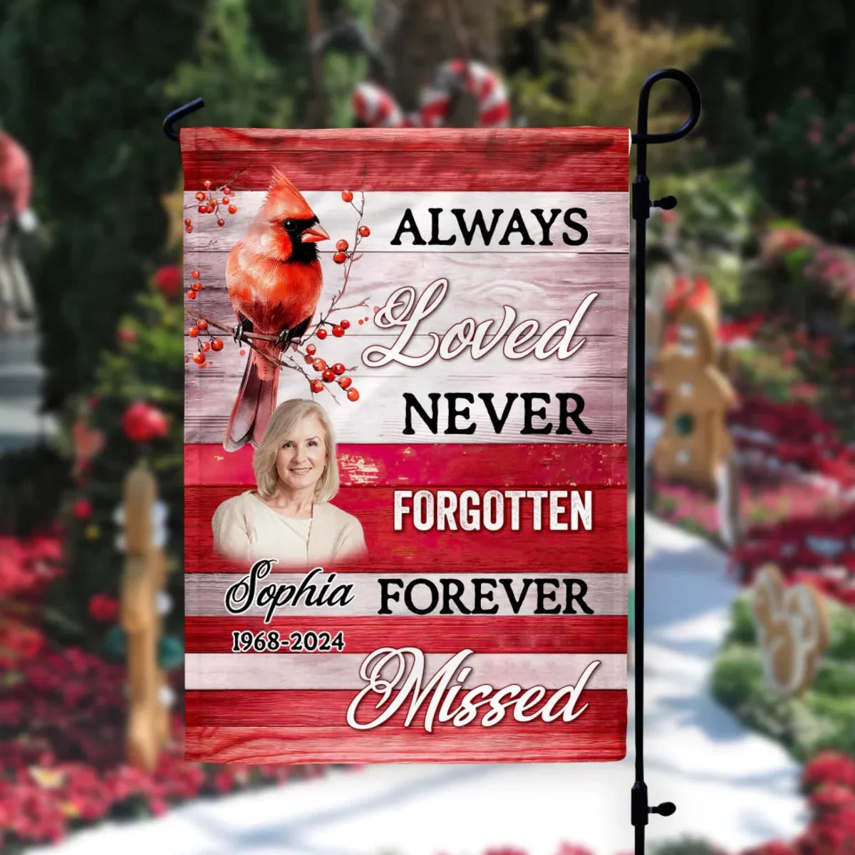 Garden Flag material and size view - Custom Memorial Garden Flag