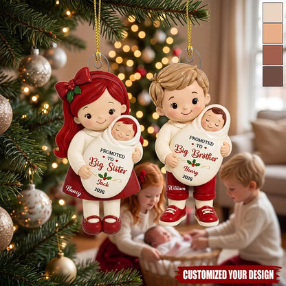 "Promoted To Big Sibling" Personalized Acrylic Ornament - Custom Big Brother Sister Keepsake Gift