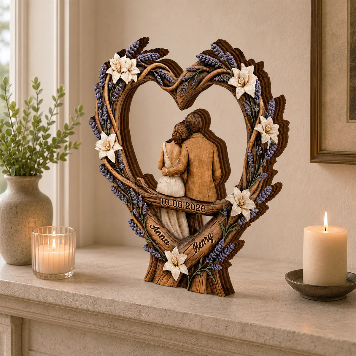 Personalized Couple Anniversary Wooden Plaque personalization view for Wife